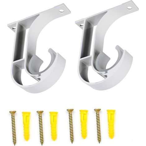 Support Tringle Plafond - Aluminium - Hauteur 92 mm - Largeur 76 mm - Pour Tringle Diamètre 28 mm - Fixation Plafond ou Mur - Lot de 2