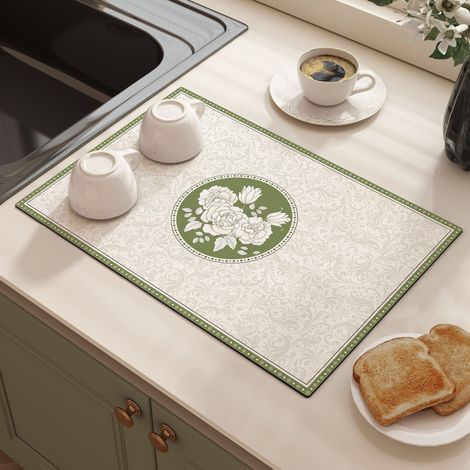 Tapis absorbant et antidérapant pour cuisine – Tapis d’égouttage lavable et résistant à la saleté pour plan de travail, évier ou îlot central – Idéal pour maison, appartement ou studio (30 x 40 cm, fo