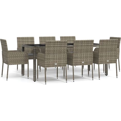 Maison Exclusive - Set da Pranzo da Giardino 9 pz con Cuscini in Polyrattan Grigio (1/5)
