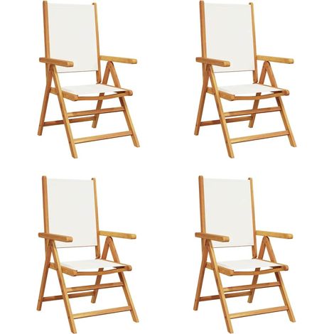 vidaXL Sillas plegables reclinables, 4 unidades, tela color crema y madera maciza. (1/2)