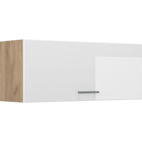 Pensile da cucina R-Line, Bianco lucido/Rovere dorato, 100 cm Piatto, Vicco (1/5)