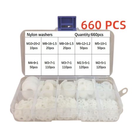 660 Pièces Rondelles Nylon, Rondelles Plates Plastique, Rondelles Entretoises Rondes, Rondelles étanchéité Frein IsolationM2/M2.5/M3/M4/M5/M6/M8/M10 (1/5)