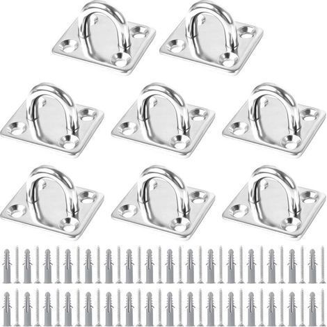 pair Lot de 8 œillets en acier inoxydable, fixations pour auvent, bâche de bateau, balancelle murale, hamac, etc. (1/4)