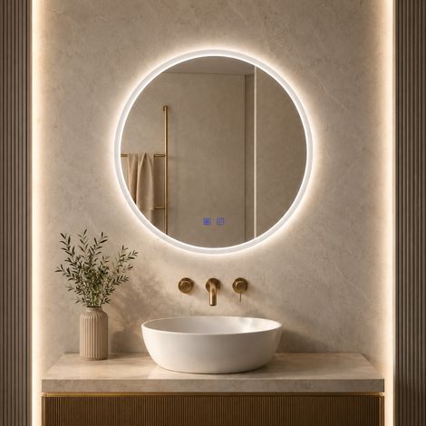 MAERTS-E 600mm Illuminated Round Bathroom Mirror Demister 3 Colour Dimmable Touch (1/5)
