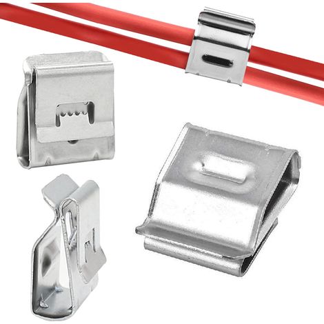 200 Stück Cable Clips Edelstahl Klemmen Set,20.8x18.2mm Solarpanel Kabelklemmen, Doppelte Linie Photovoltaik Kabelklemmen, für Elektrische Kabel Management (1/5)