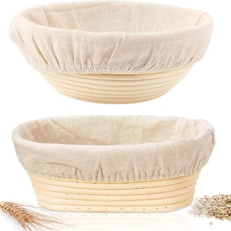 Ensemble de 2 paniers de fermentation pour pain au levain – Cuisson du pain – Panier de fermentation – Rond 23 cm + ovale 25 cm – Ensemble de paniers de fermentation – Rotin naturel – Kit de cuisson (1/5)