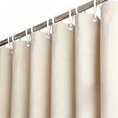 Rideau Douche Lin texturé 180x200, Rideau de Bain Polyester Exclusif, imperméable, Anti-moisissure, Lavable et Hydrofuge, Rideau pour Douche et Baignoire avec 12 Anneaux (Beige) (1/5)