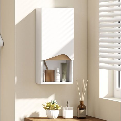 Mueble de baño mural 30 x 17 x 67 cm blanco con puerta soft-close y nicho abierto (1/5)