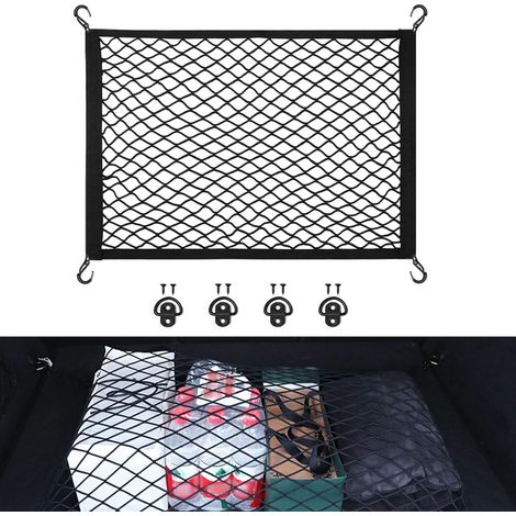 Filet Rangement Coffre Voiture 100×80cm Extensible Jusqu’à 200×160cm, Filet Organisateur avec 4 Crochets et Anneaux Métalliques, Filet Coffre Universel pour Voiture, SUV, Camping(Noir) (1/5)
