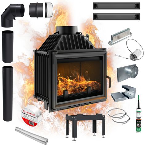 Gusseisen Kamin KRATKI MAJA 8kW Ø200 Montageset mit Türschließung