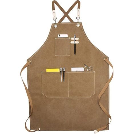 Sollbry Tablier de Travail Durable, Hommes Outil Tablier de Cuisine Sangle Ajustable Toile avec 4 Poches, Tablier d'Atelier de Menuiserie pour Barbeque Baker Menuiserie Tatoueur Barber Barman Peintre( (1/5)