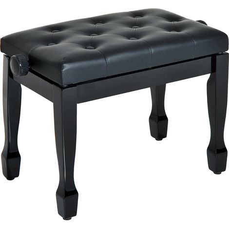Tabouret piano réglable en hauteur, bois massif, siège rembourré polyuréthane à 10 boutons, antidérapant, stable, charge 200kg, noir (1/5)