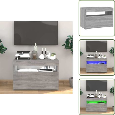 TV-Schrank mit LED-Leuchten Grau Sonoma 60x35x40 cm - TV Schrank - Holzwerkstoff Möbel - Grauer Wohntisch - LED Beleuchtung - Media Regal (1/5)
