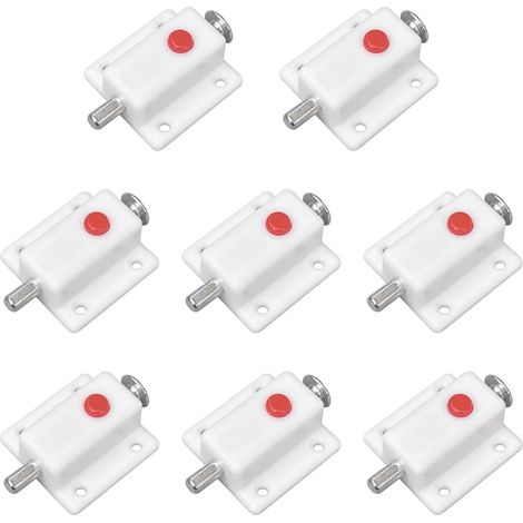 Lot de 8 loquets de Porte automatiques à Ressort avec Bouton-Poussoir, en Plastique Blanc (1/5)