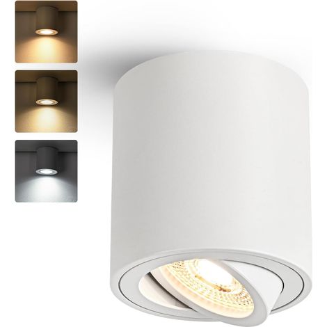 1 Spot LED En Saillie Orientable, Aluminium Rond, Douille GU10, Dimmable 3 Couleurs, Pour Salon Chambre