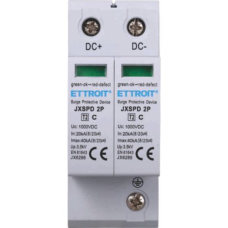 Ettroit – Parafoudre photovoltaïque Type 2 DC basse tension 40KA 1000V 2 modules DIN – Protection contre surtensions – JX6286
