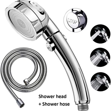Douchette à main à 3 réglages, haute pression, couleur argent, avec flexible, pour une utilisation quotidienne dans la salle de bain.-AquaForge (1/5)