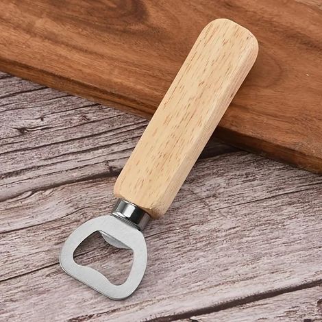 1 abridor de botellas creativo de acero inoxidable con mango de madera, abridor de cerveza duradero para el hogar y el karaoke, abridor de botellas portátil de fácil agarre.