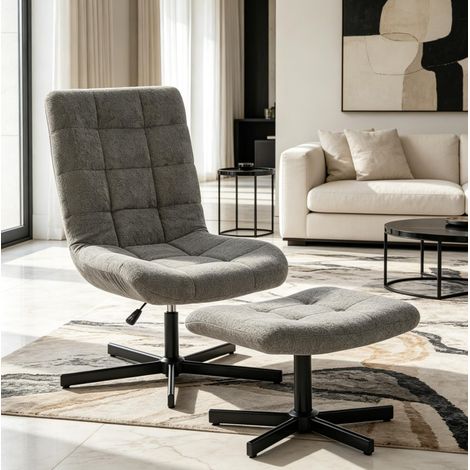 Poltrona lounge girevole con poggiapiedi, schienale reclinabile, altezza regolabile, grigio DESVIAE (1/5)