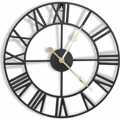 16-Zoll-Wanduhr aus Metall mit römischen 3D-Ziffern, geräuschlosem Uhrwerk und batteriebetrieben, atemberaubende Wanddekoration für Küche, Wohnzimmer und Bauernhaus, Schwarz (1/5)