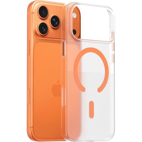 (Orange, iPhone 16) Coque de téléphone antidérapante et anti-jaunissement, compatible MagSafe, coque de protection ultra-mince en PC.