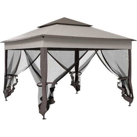 Pavillon de jardin pliable Outsunny avec parois latérales, tente pop-up 3,25 x 3,25 x 2,65 m, gris clair, pour fêtes et événements de jardin (1/5)
