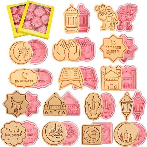 16 emporte-pièces et tampons pour biscuits de l'Aïd, moules à biscuits Ramadan, presse à biscuits, fournitures de pâtisserie-5.60X5.50X2.00CM (1/4)