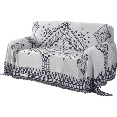 Housse de canapé réversible pour chien, compatible avec la plupart des canapés et fauteuils, avec pompons, pour canapés d'angle (Grande taille : 180 cm x 259 cm, bleu marine/blanc) (1/5)