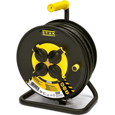 Enrouleur de câble électrique, 4 prises et prise Schuko, H07RN-F3G2.5MM2, 25M, IP44 (1/2)