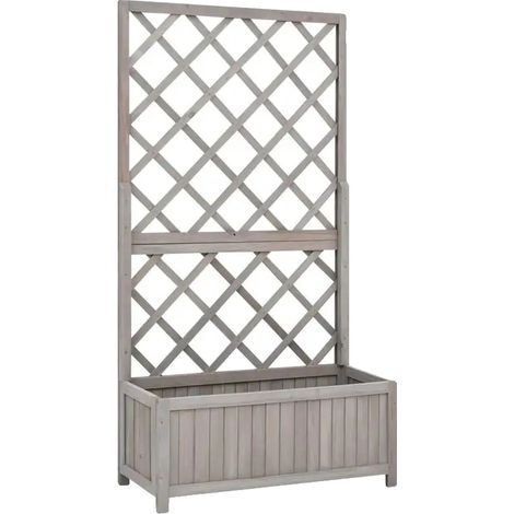 Macetero con celosía para jardín, madera de abeto, para uso exterior, gris claro. (1/2)