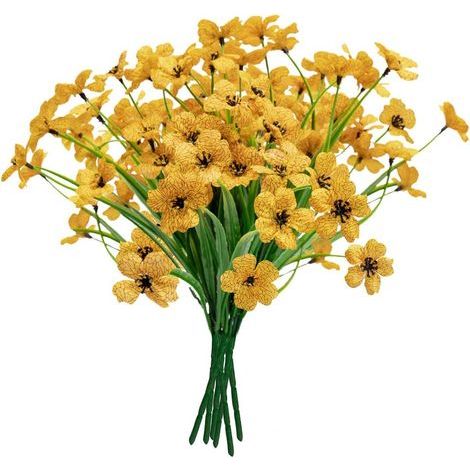 Künstliche Blumen für den Außenbereich, 6 Packungen gelbe Kunstblumen, lichtbeständige Kunststoffpflanzen für Garten, Veranda, Fenster, Rasen, Dekoration (Gelb) (1/5)