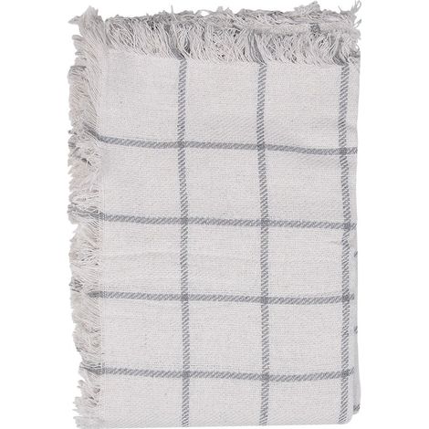 Plaid Couverture de Canapé et Lit en Coton à Rayures Coloris Blanc et Gris 125 x 150 cm - PANGIVO (1/3)