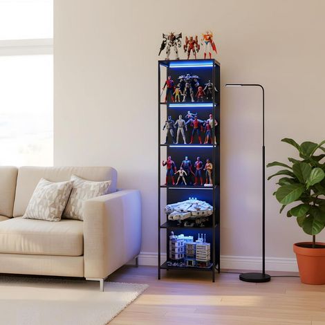 Sammlervitrine mit LED-Beleuchtung, 6 Ebenen, Metall & Holz, 40x30x178cm (1/5)