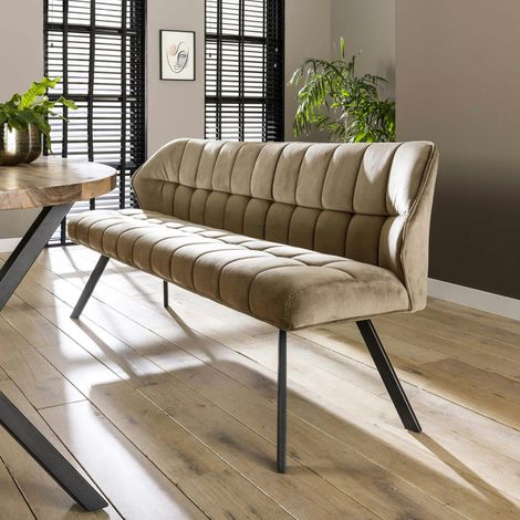 Pier Import – Banc de salle à manger en velours beige 180 cm – Piètement acier – Hauteur d'assise 50 cm – Confort moderne pour 3 personnes (1/3)