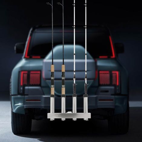 4-Link Stainless Steel Fishing Rod Holder for Car/Yacht, Adjustable , Hitch Mount Fishing Pole Holder with Quick-Release Pins, 2" Trailer Hitch Compatible, Heavy Duty Outdoor Rod Rack for SUV (1/5)