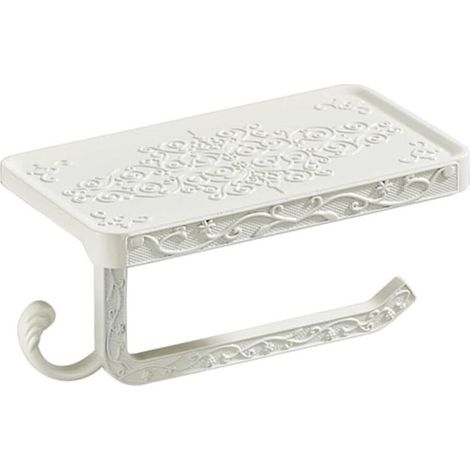 Porte-papier toilette vintage avec étagère et crochet - Porte-rouleau de papier toilette (finition blanche)