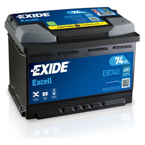 BATTERIE EXIDE EXCELL L3 12V 74AH 680A 278X175X190 +D EB740