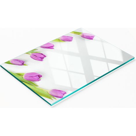 Dekoratives Schneide- und Servierbrett aus Glas, lila Tulpen, 80 x 52 cm (1/5)