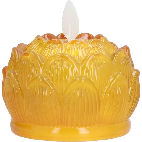 Lampe à Fleur LED Lotus en Faux Verre Coloré Lumière Jaune Bougie Électronique Décoration pour Maison Bureau (1/5)