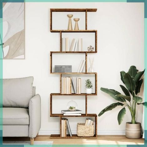 858091 étagère séparatrice de pièce à 6 niveaux vieux bois 70x24x193cm (1/5)