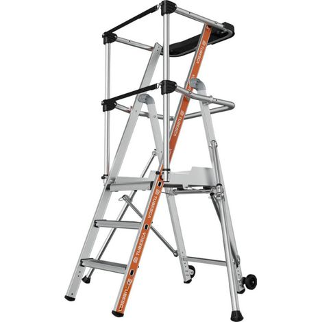 Tubesca Raptor Plataforma de trabajo de 3 peldaños con barandilla 2,7 m 150 kg aluminio gris naranja
