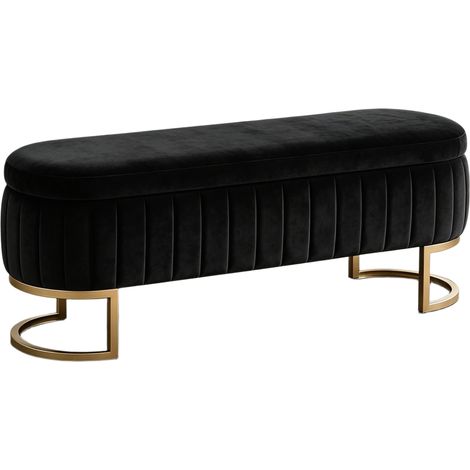 Banc coffre de lit en velours noir, rangement 130 cm, pieds métalliques dorés et structure en bois, banquette pour chambre et entrée - CHICFURN (1/5)