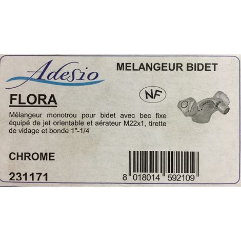 Adesio 231171 - Mélangeur monotrou bidet - bec fixe