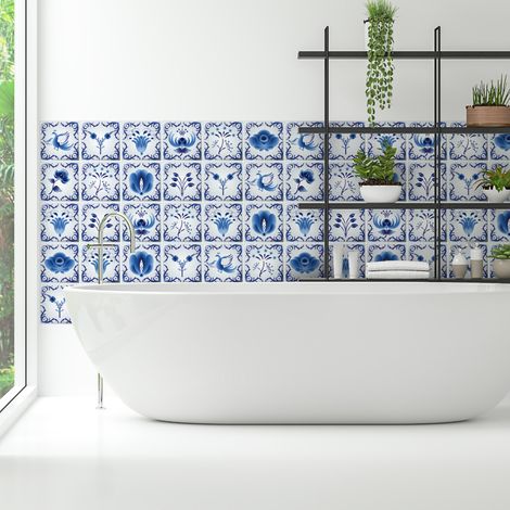 Sticker Mural Carrelage adhésif Cuisine Salle de Bain - 30 STICKERS CARREAUX DE CIMENT DELFT HEERLEN - 30stickers15x15cm (1/5)