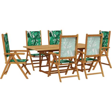 Maison Exclusive - Set Pranzo da Giardino 7 pz Foglie in Tessuto e Legno Massello