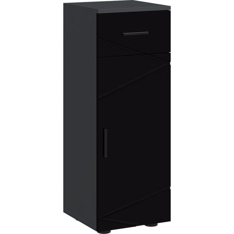 Mobiletto Bagno in Truciolato con Cassetto e Armadietto a 2 Livelli Regolabili, 30x30x82 cm, Nero e Grigio