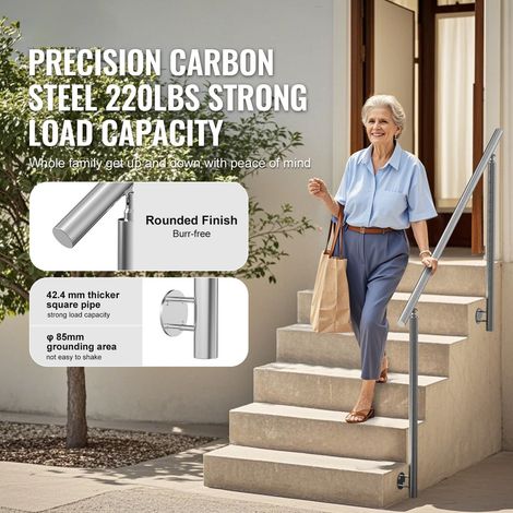 Rambarde acier inox 149,9 cm pour marches extérieures escalier terrasse fixation latérale (1/5)