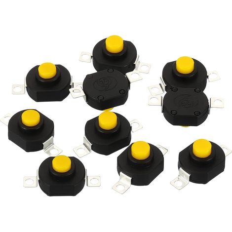 10 Pcs Verrouillage Pousser Bouton Interrupteur 30V 0.5A Noir  YT-1412-KD Plat Broche avec Trou, Micro Interrupteur, On Off Auto-verrouillage, pour Poche Lumière Mur Prise (1/5)