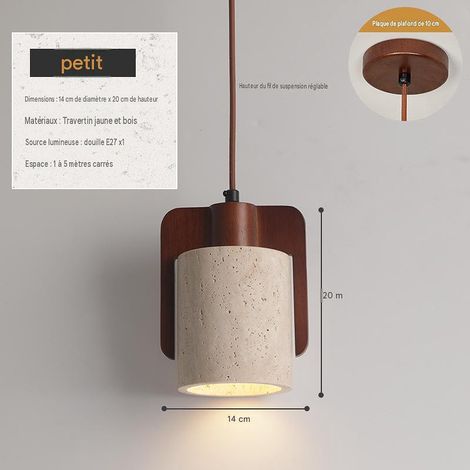 Suspension V pierre travertin noyer, douille E27 220V, LED chaud