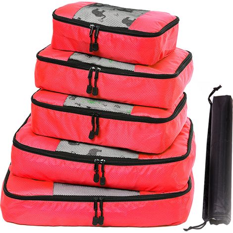 Juego de 5 bolsas de almacenamiento con cremallera, de malla transpirable, de poliéster, para viajes y hogar. (1/5)